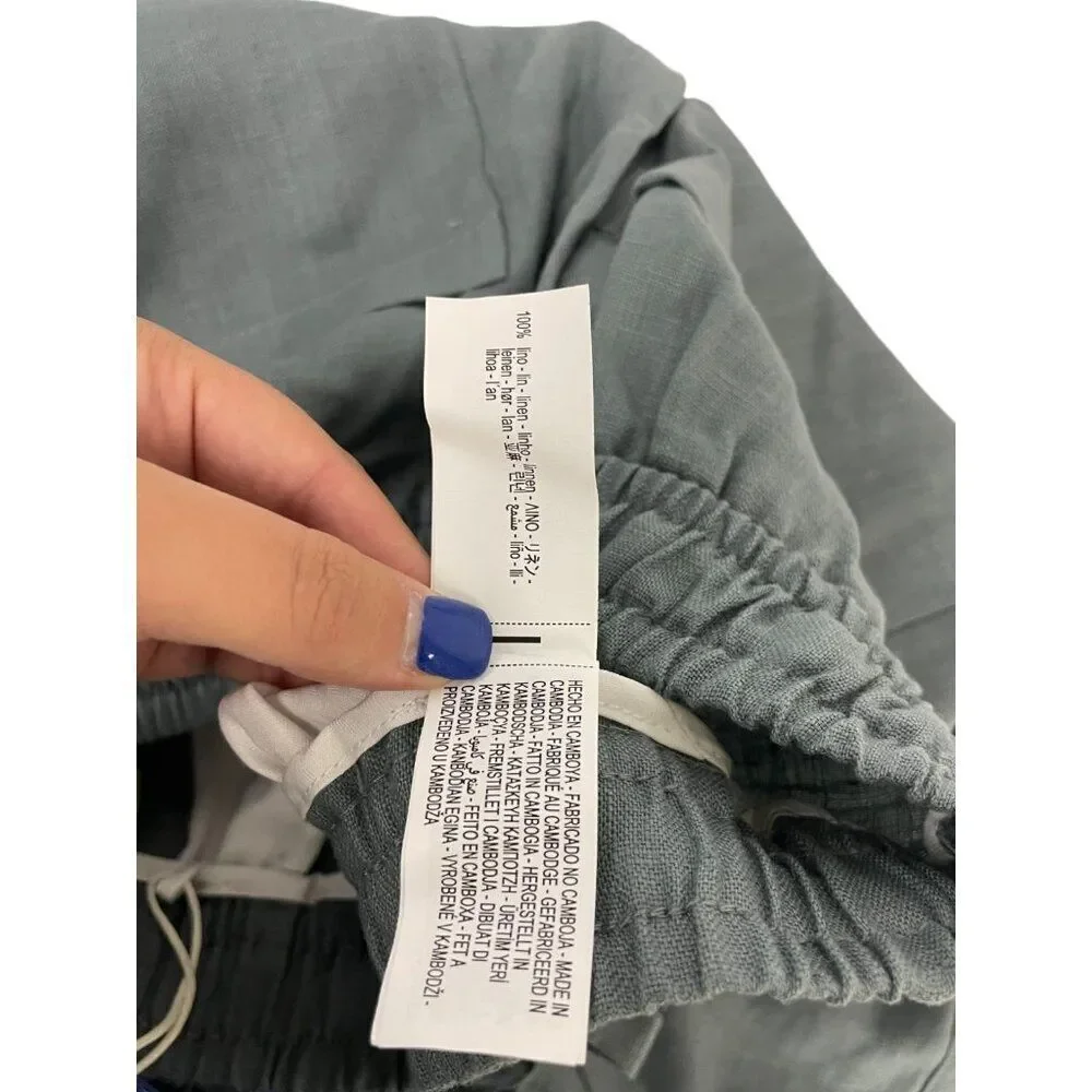 Zara Womens Linen Pants Medium M Trousers Grren Wide-Leg 5070/130 NWT
